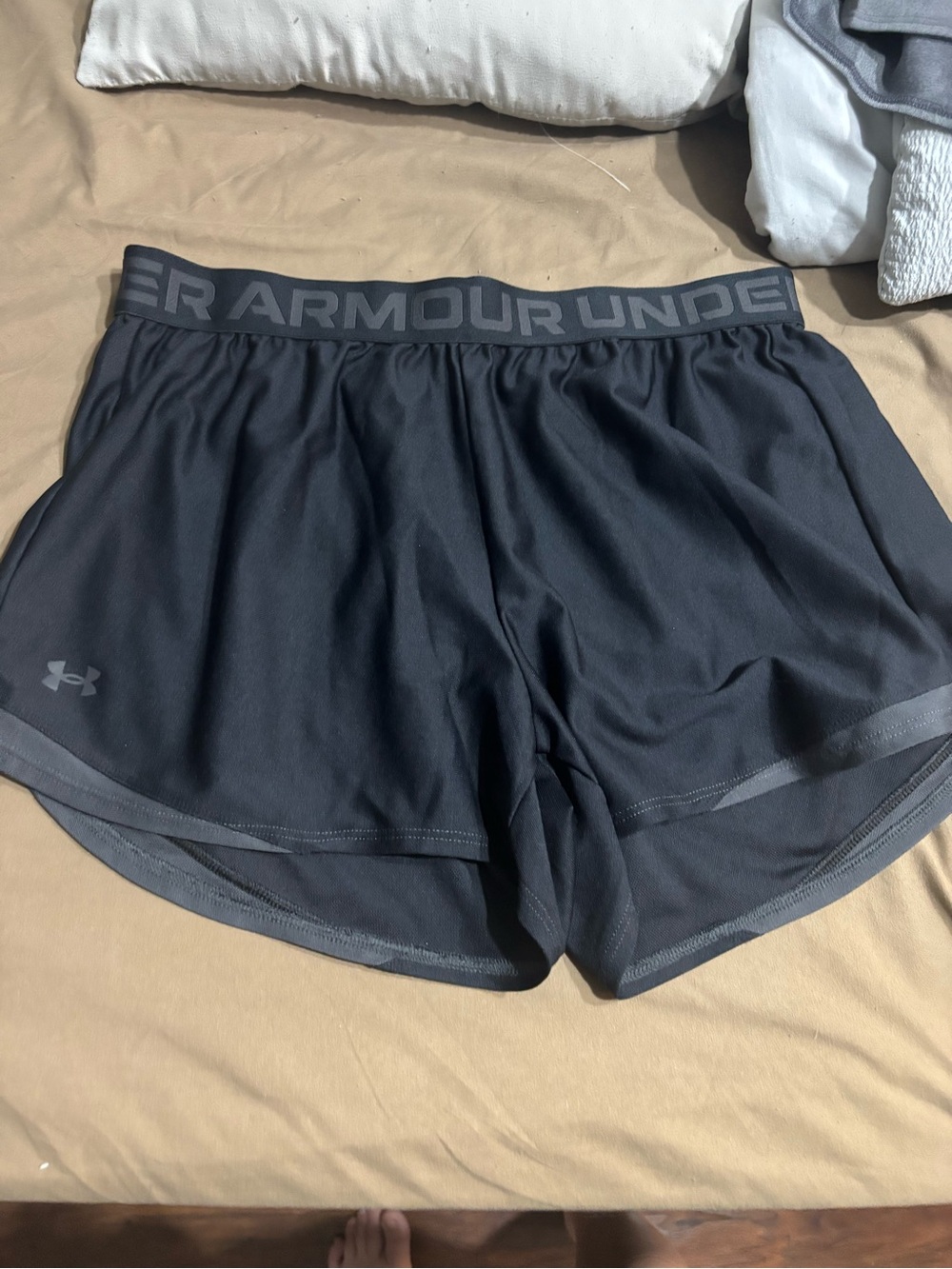 Under Armour Women's Dark Gray Athletic Shorts with Logo Waistband